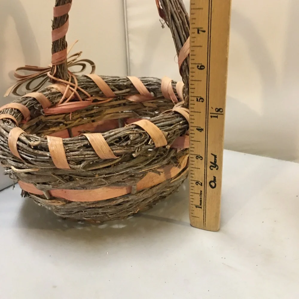 Grapevine Basket Home Decor Small Brown Rustic Woven Bow Accent Cottagecore
